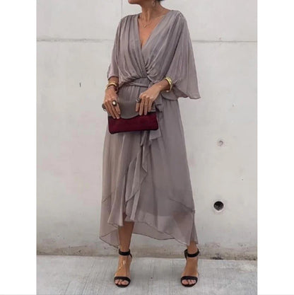 Solid Color Batwing Sleeve Irregular Dress