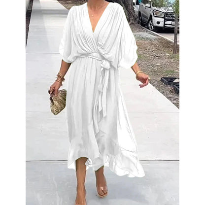Solid Color Batwing Sleeve Irregular Dress