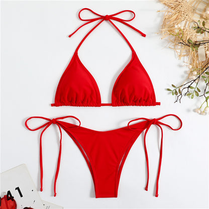Solid Color Bubble Fabric Bikini Swimsuit