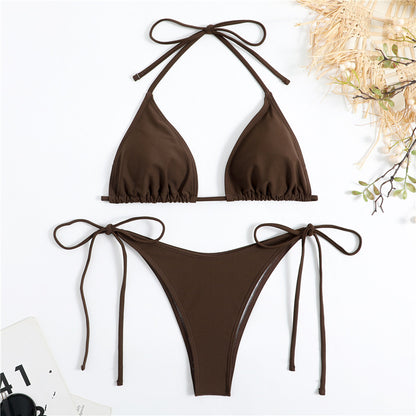 Solid Color Bubble Fabric Bikini Swimsuit