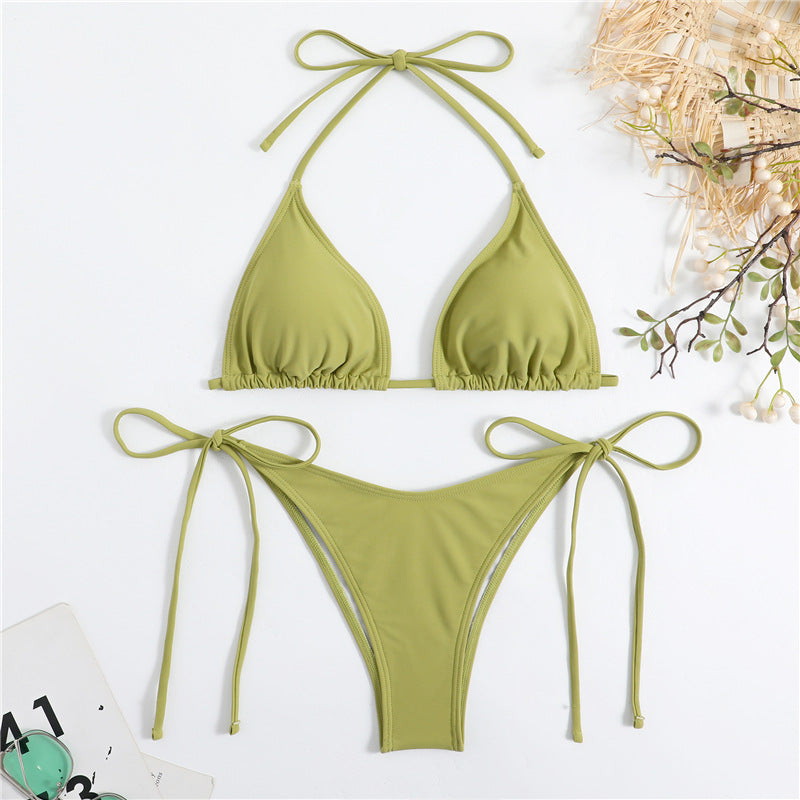 Solid Color Bubble Fabric Bikini Swimsuit