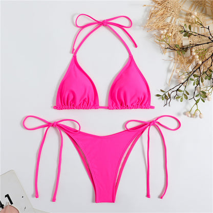 Solid Color Bubble Fabric Bikini Swimsuit