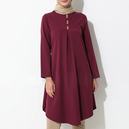Solid-color buttoned patchwork maxi dress
