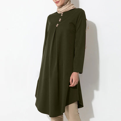 Solid-color buttoned patchwork maxi dress