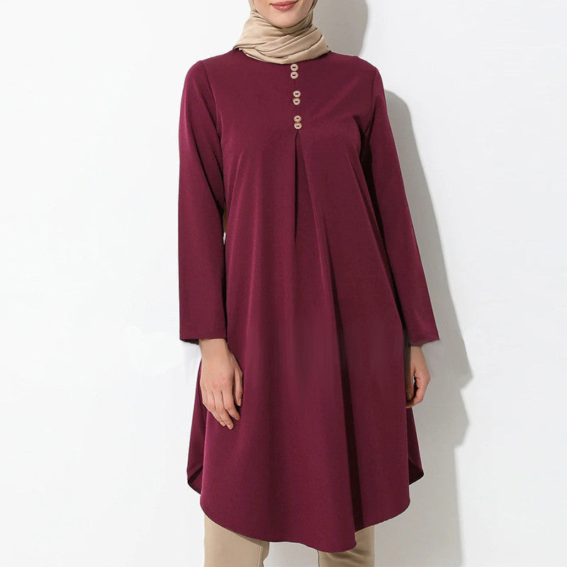 Solid-color buttoned patchwork maxi dress