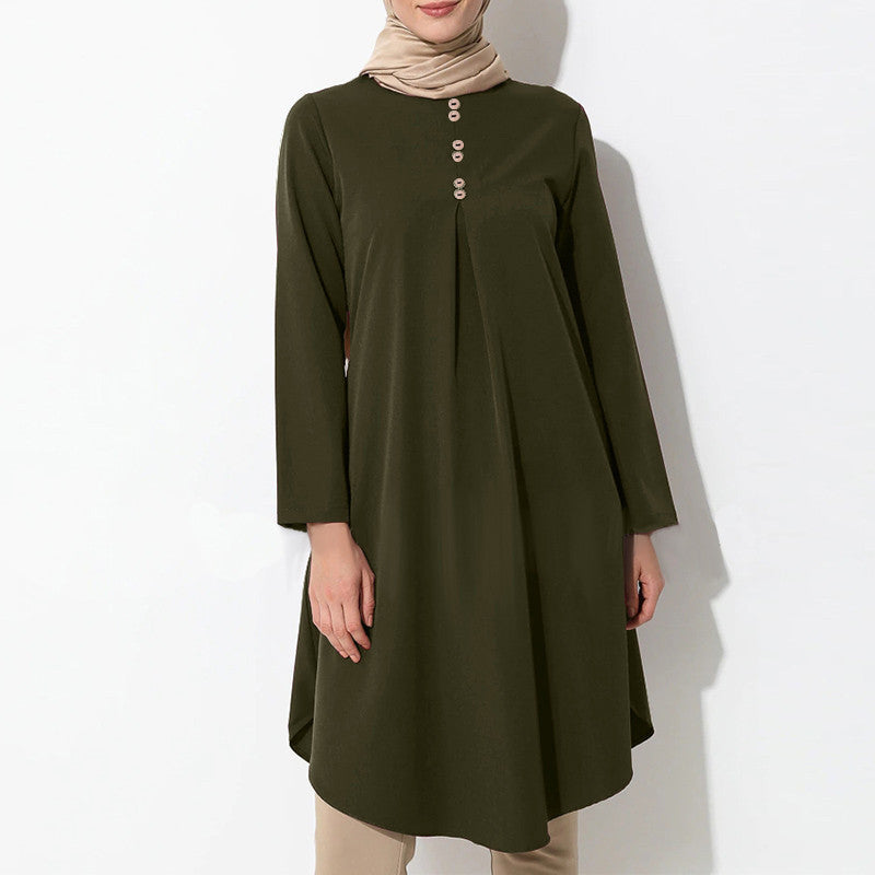 Solid-color buttoned patchwork maxi dress