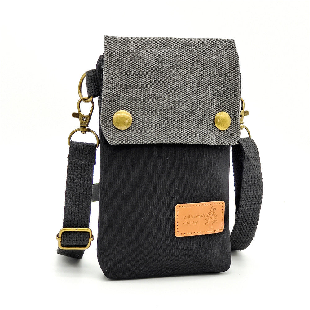 Solid Color Canvas Crossbody Phone Bag 3 Layer Shoulder Wallet