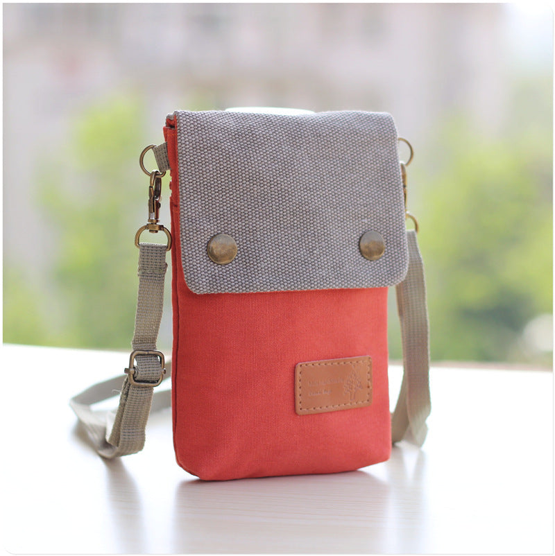 Solid Color Canvas Crossbody Phone Bag 3 Layer Shoulder Wallet