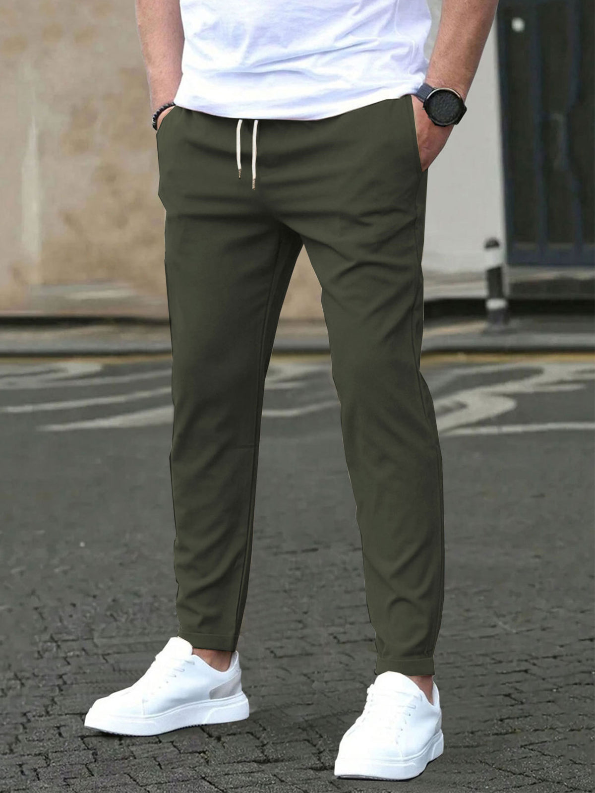 Solid-color casual pocket pants