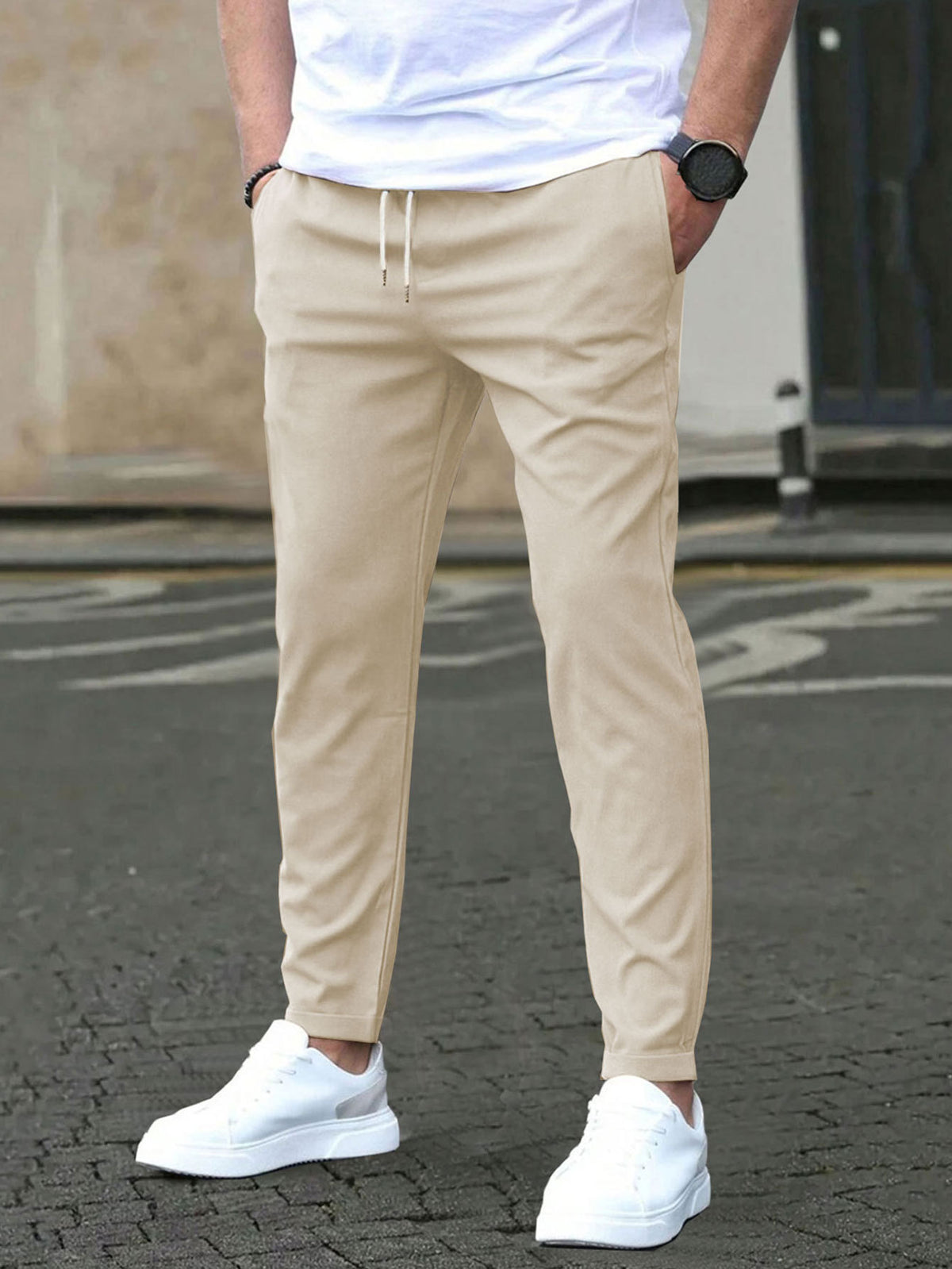 Solid-color casual pocket pants