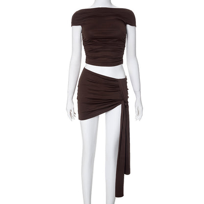 Solid-color casual sleeveless single-shoulder halter top