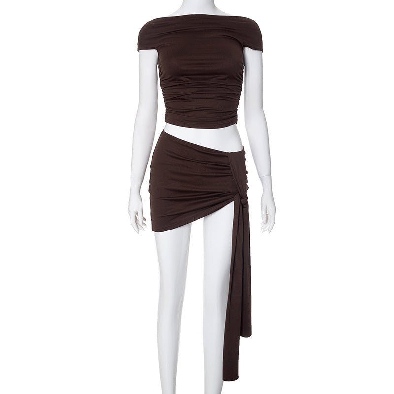 Solid-color casual sleeveless single-shoulder halter top