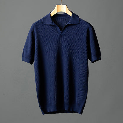 Solid-color collarless short-sleeved shirt