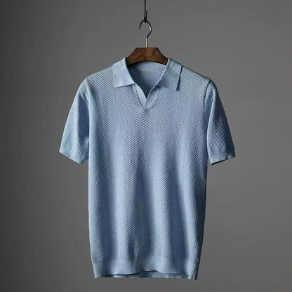 Solid-color collarless short-sleeved shirt