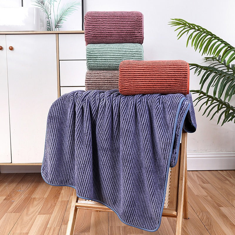 Solid Color Coral Fleece Towel Set - Quick Dry Bath and Beach Towel