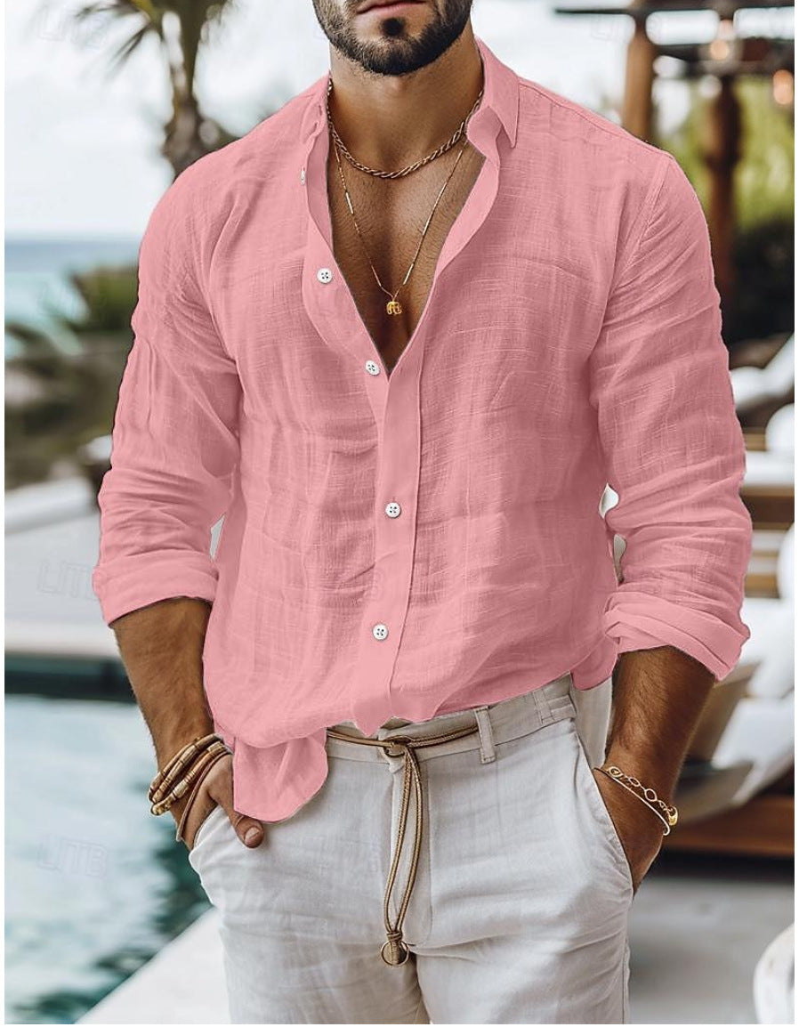 Solid-color cotton-linen shirt
