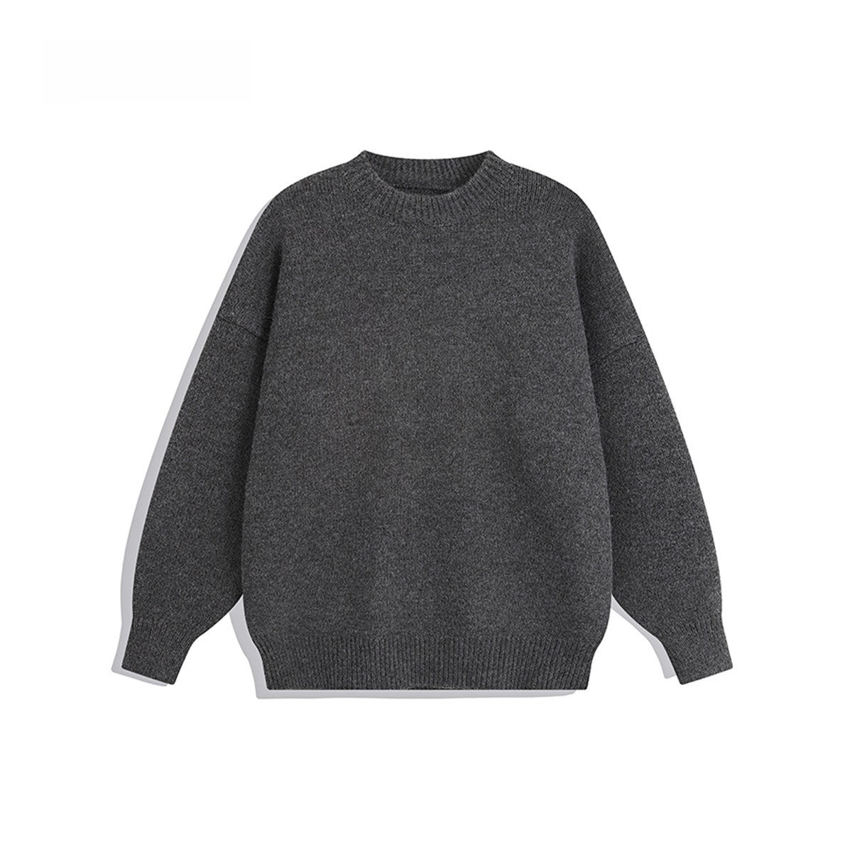 Solid-color dropped-shoulder round-neck knit sweater