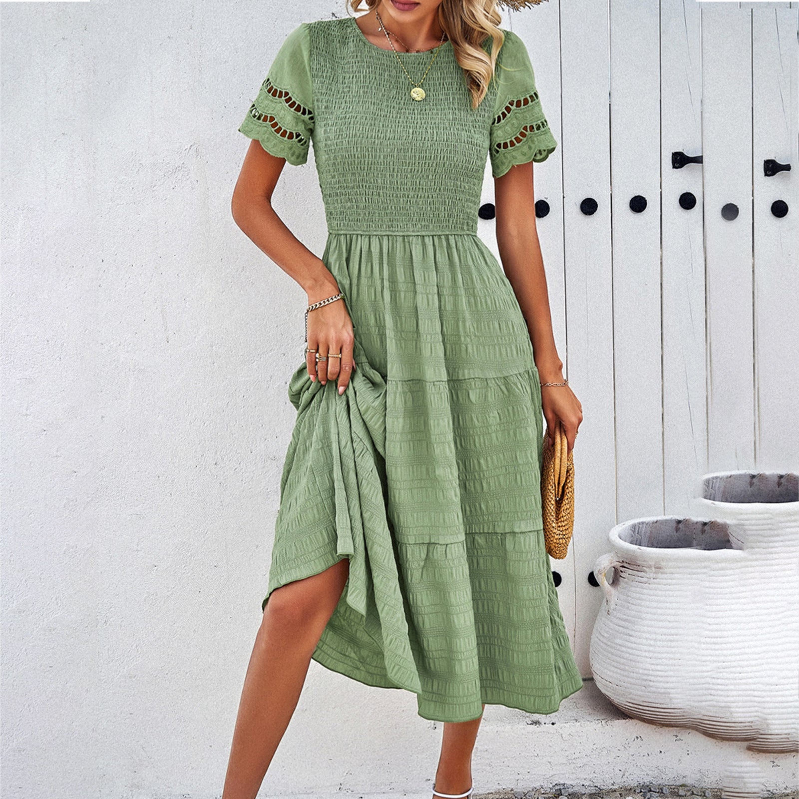 Solid-color elegant hollowed-out dress