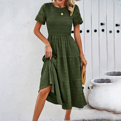 Solid-color elegant hollowed-out dress