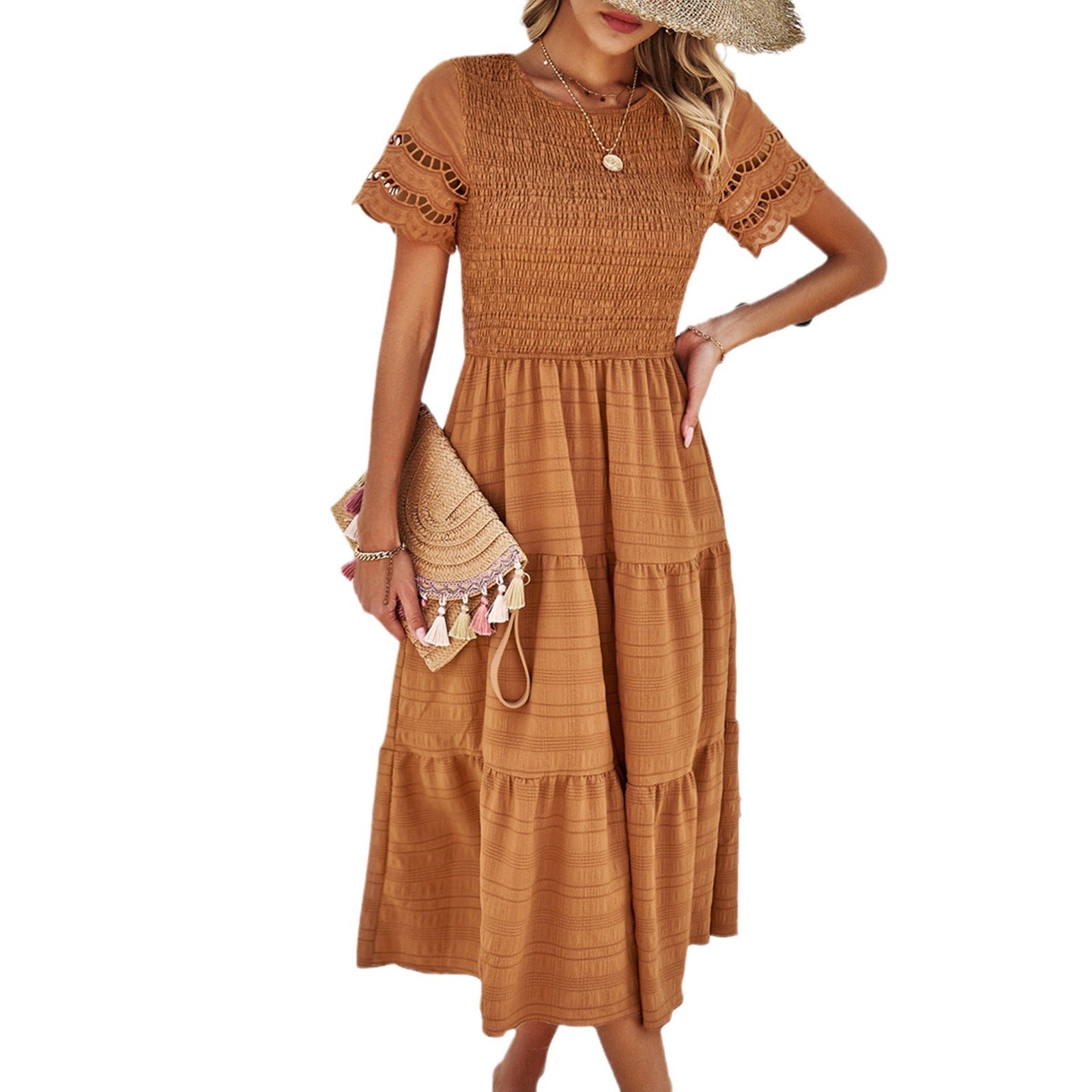 Solid-color elegant hollowed-out dress