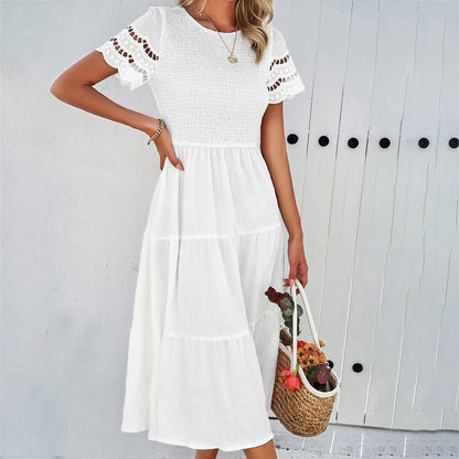 Solid-color elegant hollowed-out dress