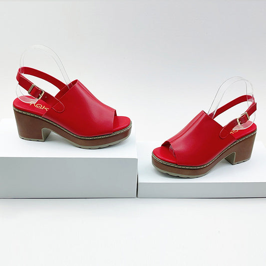 Solid-color fish-mouth high-heeled sandals