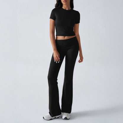 Solid-color fitted short-sleeved pants set