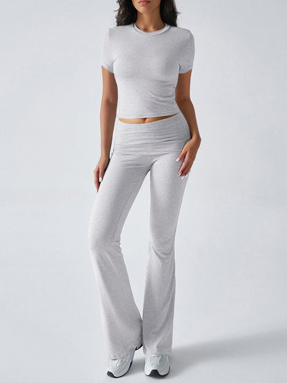 Solid-color fitted short-sleeved pants set