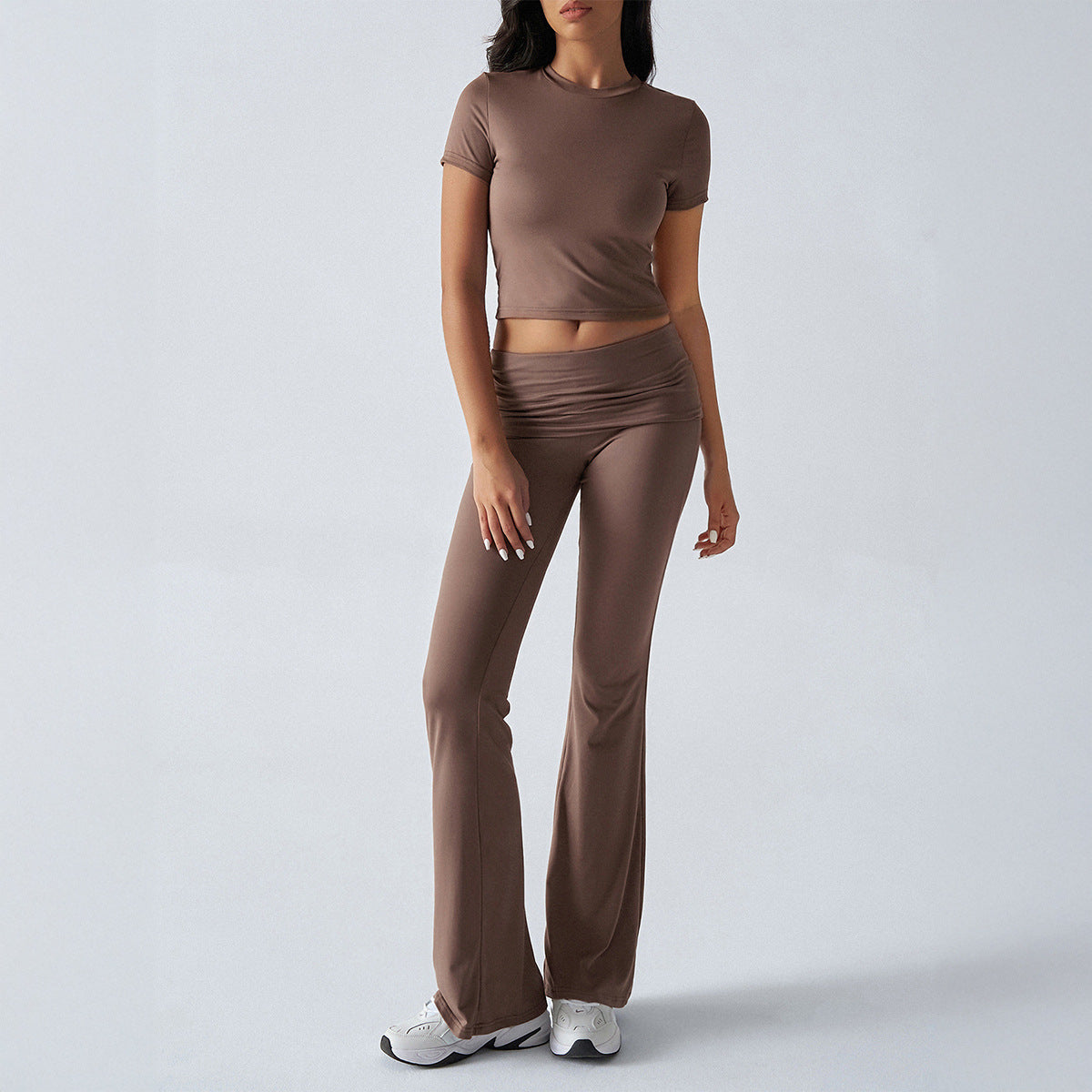 Solid-color fitted short-sleeved pants set
