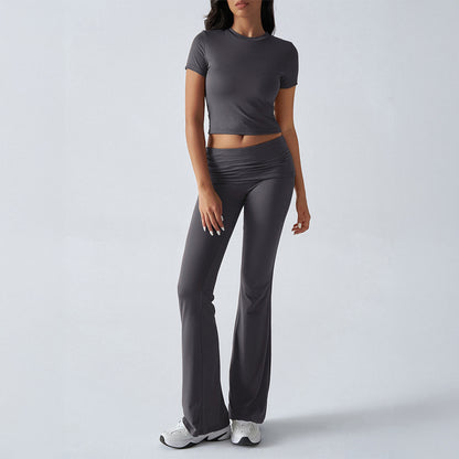 Solid-color fitted short-sleeved pants set