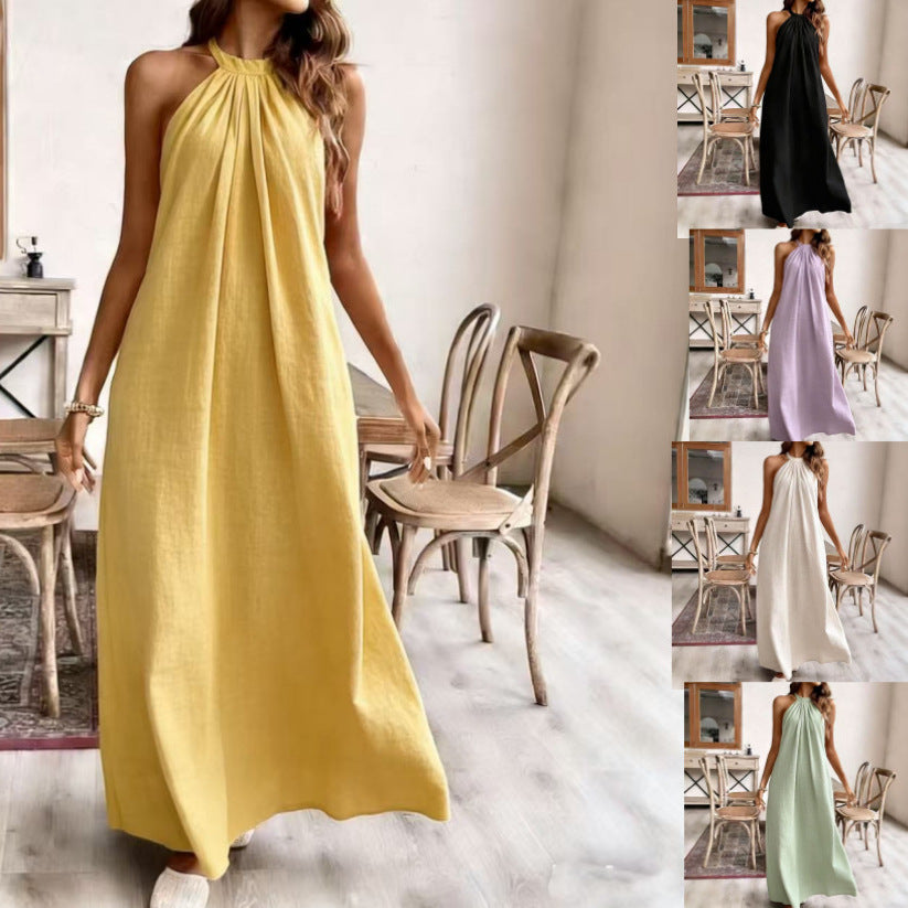Solid Color Halter Neck Summer Dress