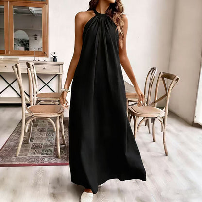 Solid Color Halter Neck Summer Dress