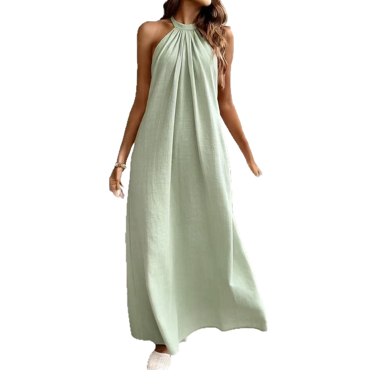 Solid Color Halter Neck Summer Dress