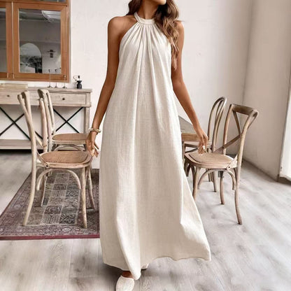 Solid Color Halter Neck Summer Dress