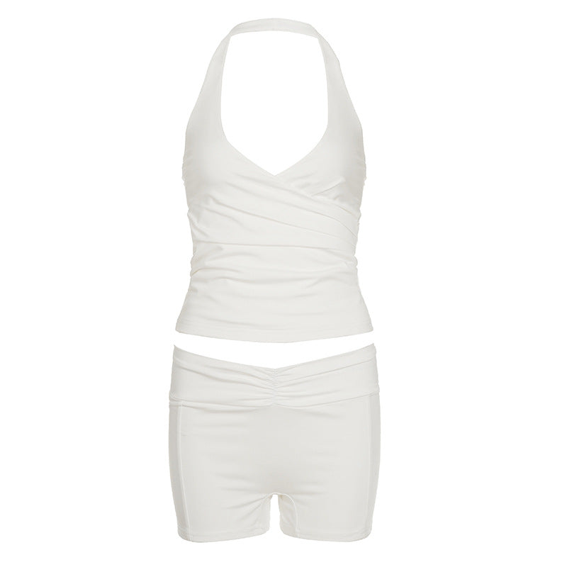 Solid-color halter yoga top