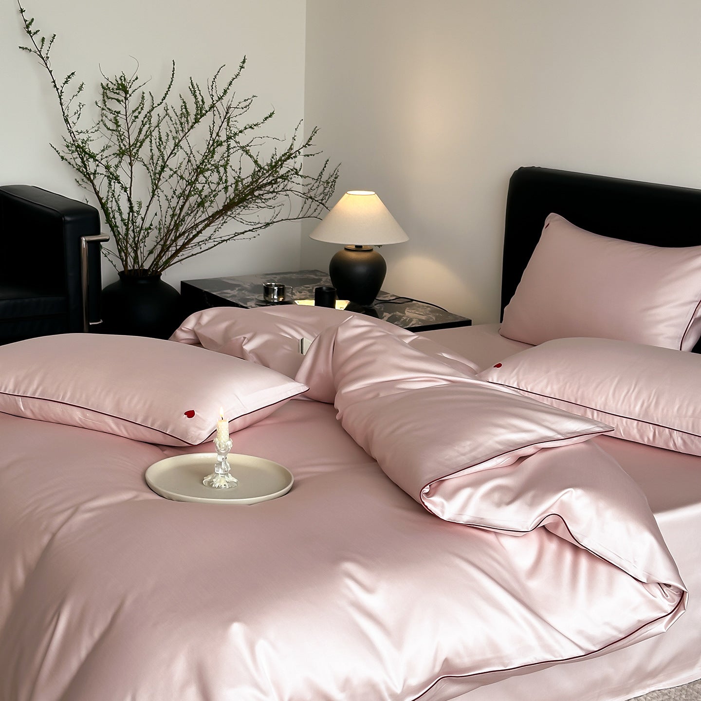 Solid-color high-end lyocell cool-feeling nude sleep sheet set