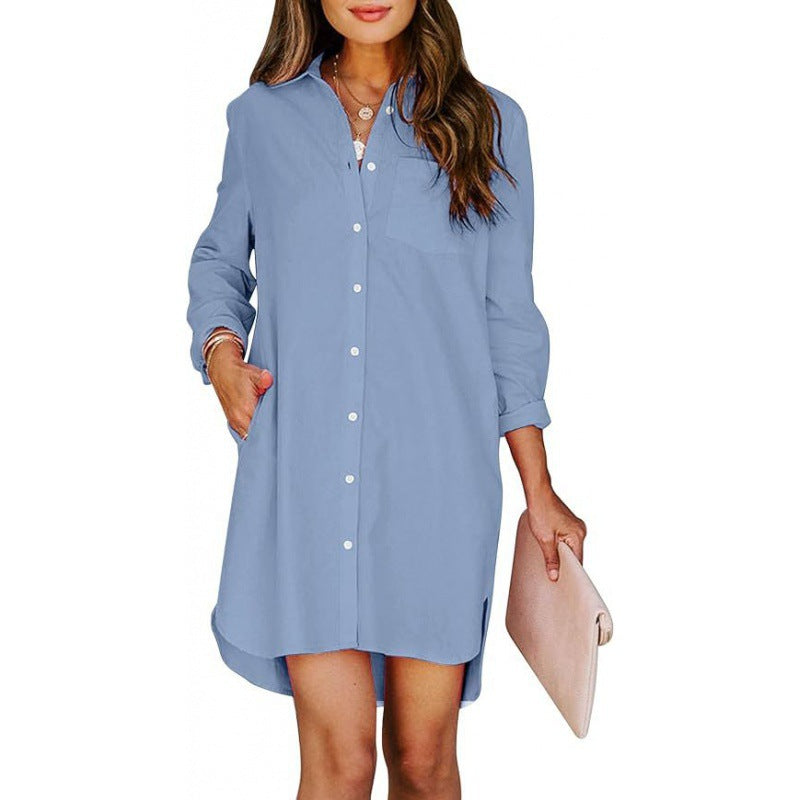 Solid-color high-low shirt