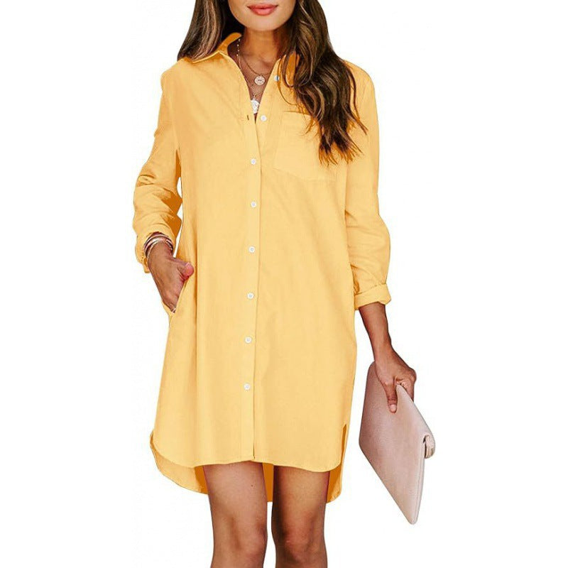 Solid-color high-low shirt