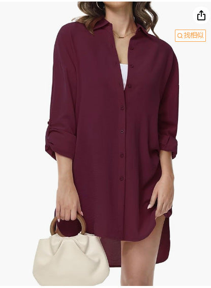 Solid-color high-low shirt