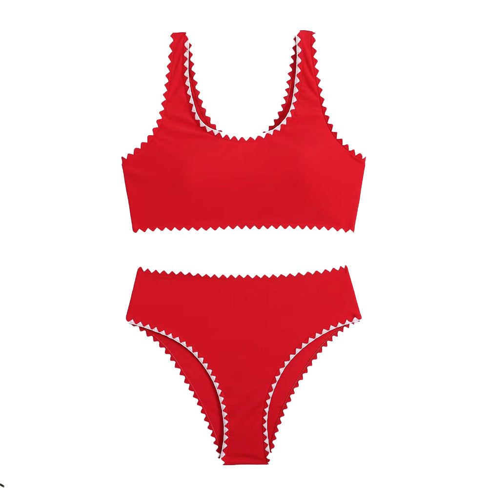 Solid Color High Waist Backless Bikini Swimsuit