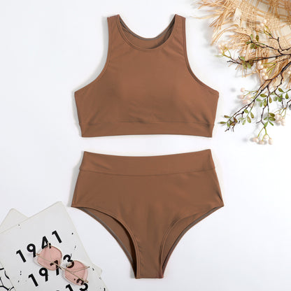 Solid Color High Waist Swimsuit