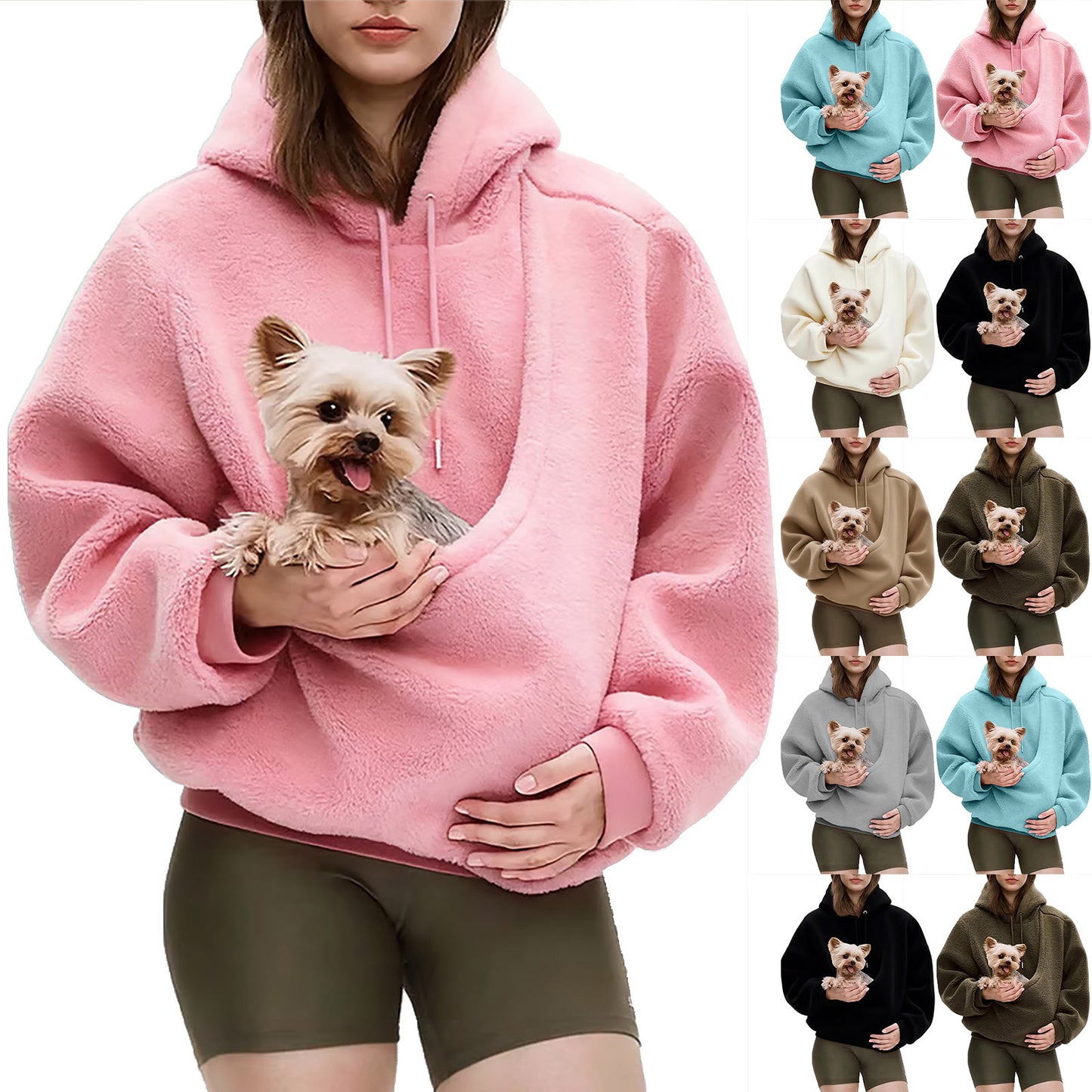 Solid-color hooded plush pullover sweater