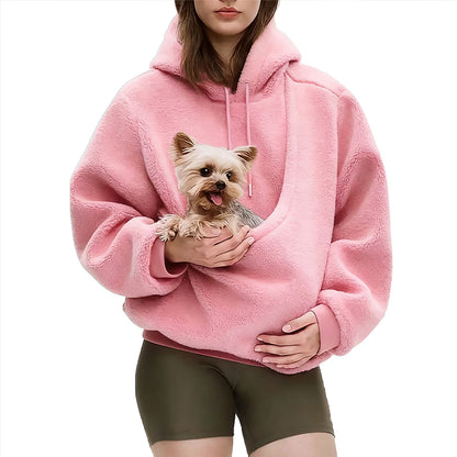 Solid-color hooded plush pullover sweater