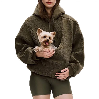 Solid-color hooded plush pullover sweater