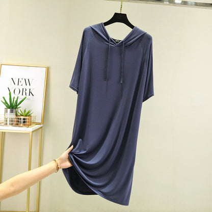 Solid-color hooded straight skirt