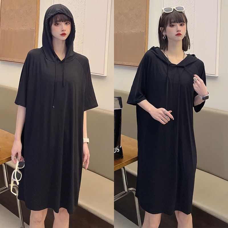Solid-color hooded straight skirt