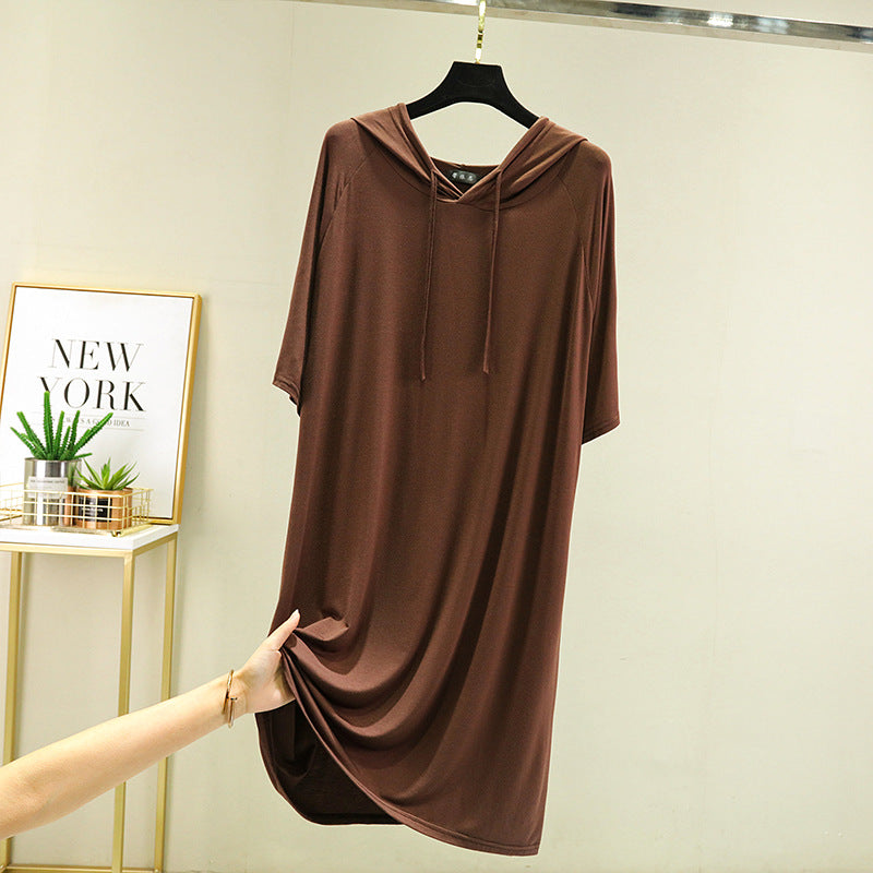 Solid-color hooded straight skirt
