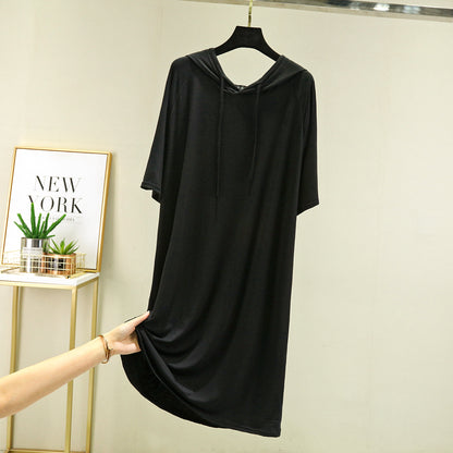 Solid-color hooded straight skirt