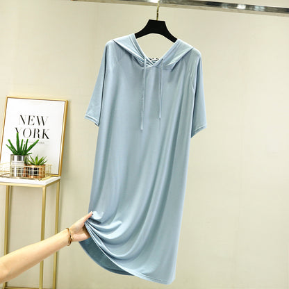 Solid-color hooded straight skirt