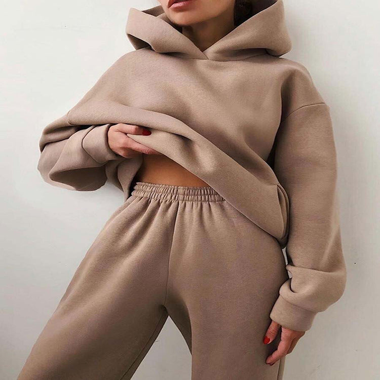 Solid-color hooded sweatshirt set